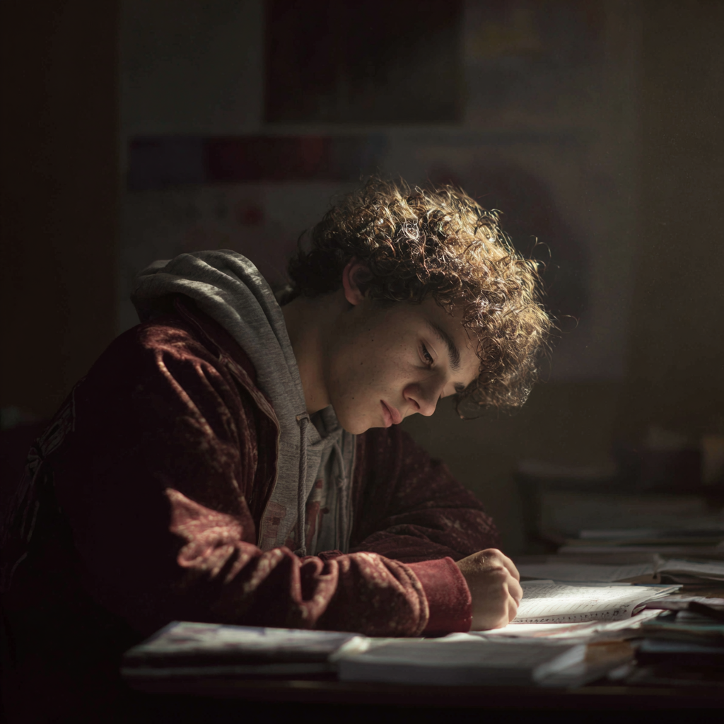 chłopak zdaje egzamin